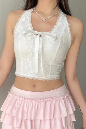 Stylish Work Outfits, Outfit Summer Ideas Coquette Bow Halter Neck Top