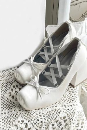 Stylish Work Outfits, Outfit Summer Ideas Coquette Bow Lace Up High Heels