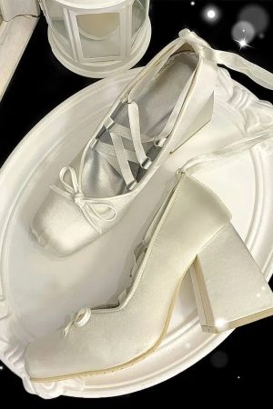 Stylish Work Outfits, Outfit Summer Ideas Coquette Bow Lace Up High Heels