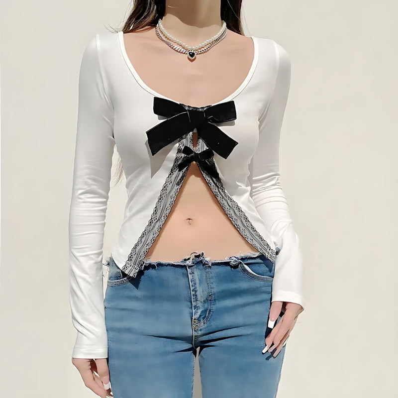 Stylish Work Outfits, Outfit Summer Ideas Coquette Bow Open Front Top Stylish Work Outfits, Outfit Summer Ideas Coquette Bow Open Front Top