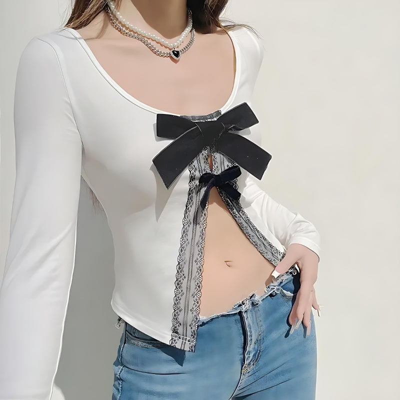 Stylish Work Outfits, Outfit Summer Ideas Coquette Bow Open Front Top Stylish Work Outfits, Outfit Summer Ideas Coquette Bow Open Front Top