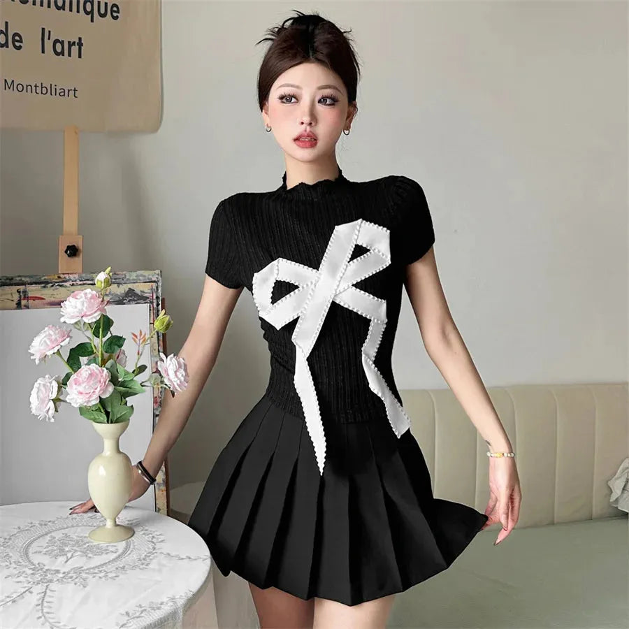 Stylish Work Outfits, Outfit Summer Ideas Coquette Bow Patch Tee Stylish Work Outfits, Outfit Summer Ideas Coquette Bow Patch Tee