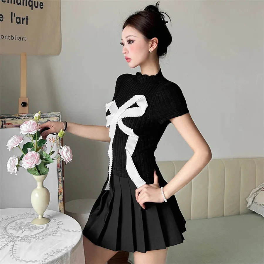 Stylish Work Outfits, Outfit Summer Ideas Coquette Bow Patch Tee Stylish Work Outfits, Outfit Summer Ideas Coquette Bow Patch Tee