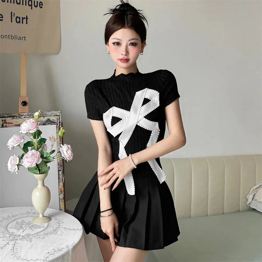 Stylish Work Outfits, Outfit Summer Ideas Coquette Bow Patch Tee Stylish Work Outfits, Outfit Summer Ideas Coquette Bow Patch Tee