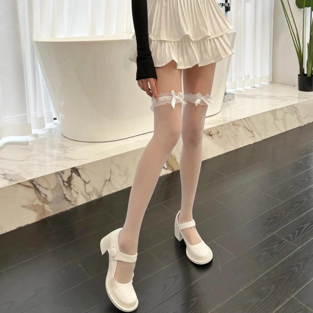 Stylish Work Outfits, Outfit Summer Ideas Coquette Bow Ruffled Thigh High Socks