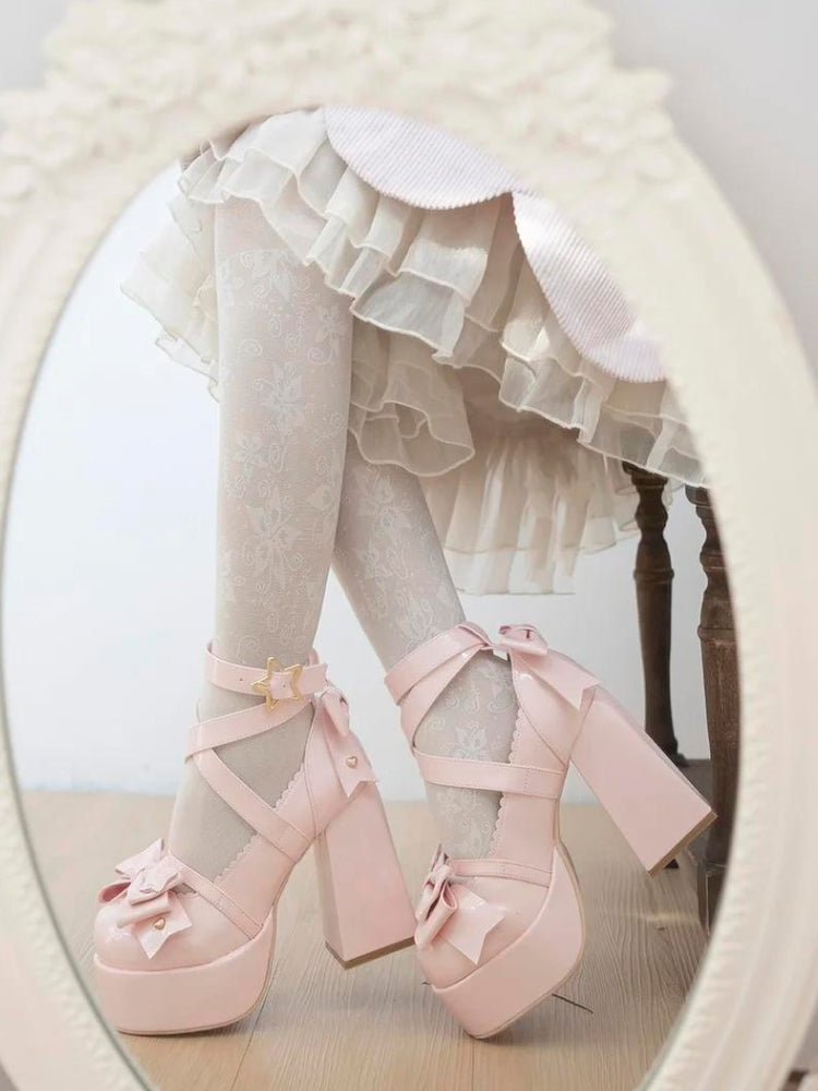 Stylish Work Outfits, Outfit Summer Ideas Coquette Bow Star Buckled Platform High Heels Stylish Work Outfits, Outfit Summer Ideas Coquette Bow Star Buckled Platform High Heels