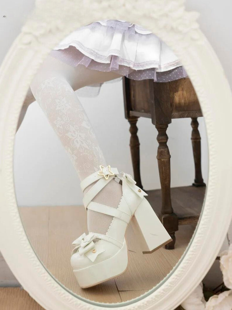 Stylish Work Outfits, Outfit Summer Ideas Coquette Bow Star Buckled Platform High Heels Stylish Work Outfits, Outfit Summer Ideas Coquette Bow Star Buckled Platform High Heels