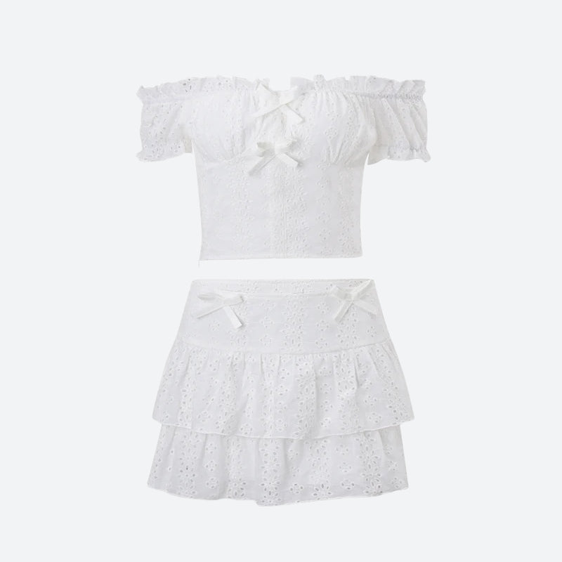 Stylish Work Outfits, Outfit Summer Ideas Coquette Broderie Anglaise Top & Mini Skirt Two Piece Set Stylish Work Outfits, Outfit Summer Ideas Coquette Broderie Anglaise Top & Mini Skirt Two Piece Set