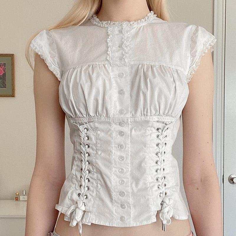 Stylish Work Outfits, Outfit Summer Ideas Coquette Cap Sleeve Lace Up Top Stylish Work Outfits, Outfit Summer Ideas Coquette Cap Sleeve Lace Up Top