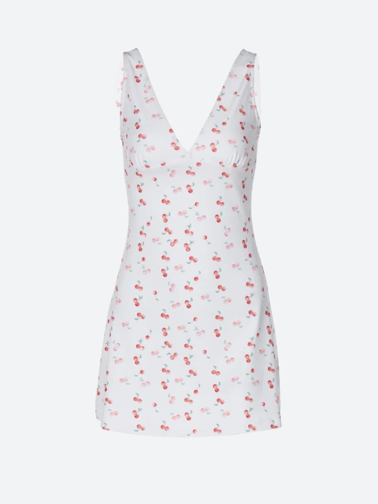 Stylish Work Outfits, Outfit Summer Ideas Coquette Cherry Plunge Neck Mini Dress Stylish Work Outfits, Outfit Summer Ideas Coquette Cherry Plunge Neck Mini Dress