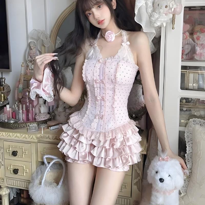 Stylish Work Outfits, Outfit Summer Ideas Coquette Corset Top & Ruffled Mini Skirt Two Piece Set