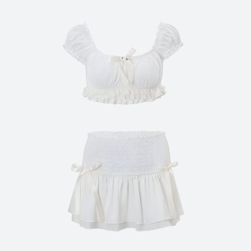 Stylish Work Outfits, Outfit Summer Ideas Coquette Crop Top & Mini Skirt Two Piece Set Stylish Work Outfits, Outfit Summer Ideas Coquette Crop Top & Mini Skirt Two Piece Set