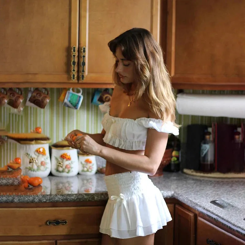 Stylish Work Outfits, Outfit Summer Ideas Coquette Crop Top & Mini Skirt Two Piece Set Stylish Work Outfits, Outfit Summer Ideas Coquette Crop Top & Mini Skirt Two Piece Set