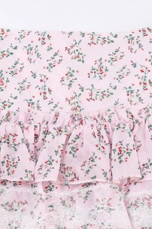 Stylish Work Outfits, Outfit Summer Ideas Coquette Floral Ruffled Mini Skirt