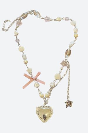 Stylish Work Outfits, Outfit Summer Ideas Coquette Heart Pearl Beaded Necklace