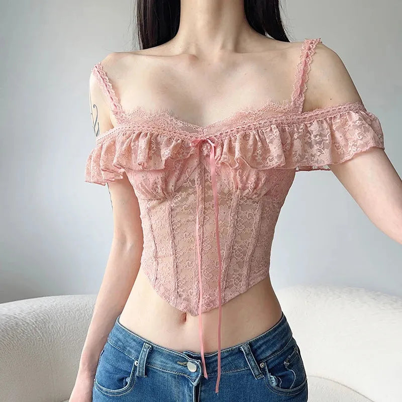 Stylish Work Outfits, Outfit Summer Ideas Coquette Lace Crop Top Stylish Work Outfits, Outfit Summer Ideas Coquette Lace Crop Top