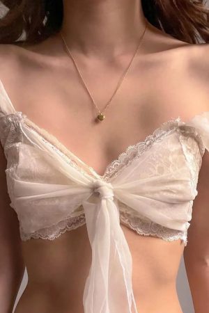 Stylish Work Outfits, Outfit Summer Ideas Coquette Lace Mesh Bra Crop Top