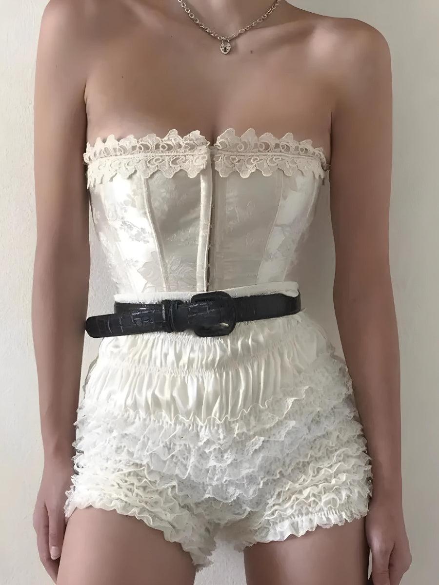 Stylish Work Outfits, Outfit Summer Ideas Coquette Lace Ruched Ruffled Shorts