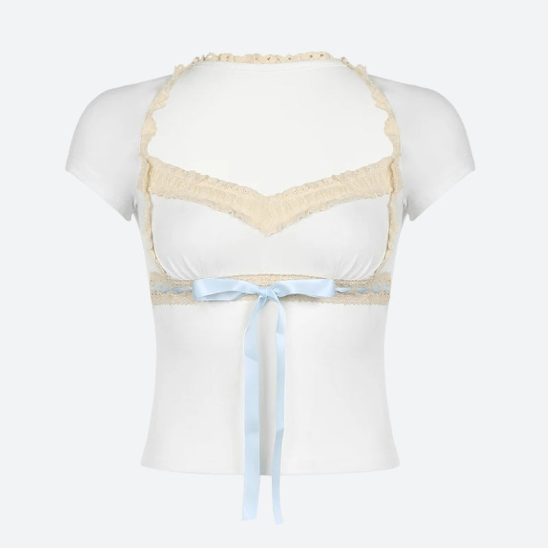 Stylish Work Outfits, Outfit Summer Ideas Coquette Lace Trim Top