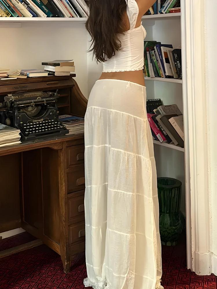 Stylish Work Outfits, Outfit Summer Ideas Coquette Lace Up Crop Top & Maxi Skirt Two Piece Set Stylish Work Outfits, Outfit Summer Ideas Coquette Lace Up Crop Top & Maxi Skirt Two Piece Set