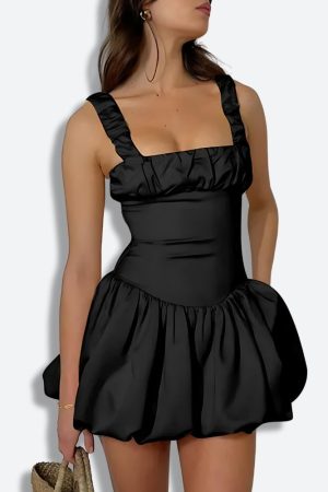 Stylish Work Outfits, Outfit Summer Ideas Coquette Ruched Bubble Skirt Mini Dress