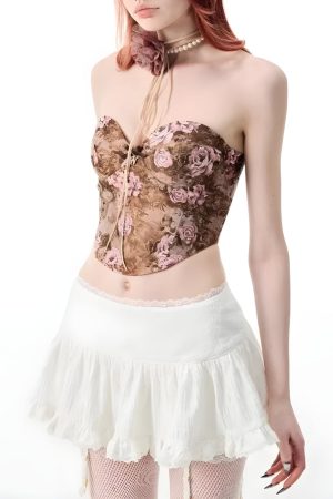 Stylish Work Outfits, Outfit Summer Ideas Coquette Ruffled Lace Mini Skirt
