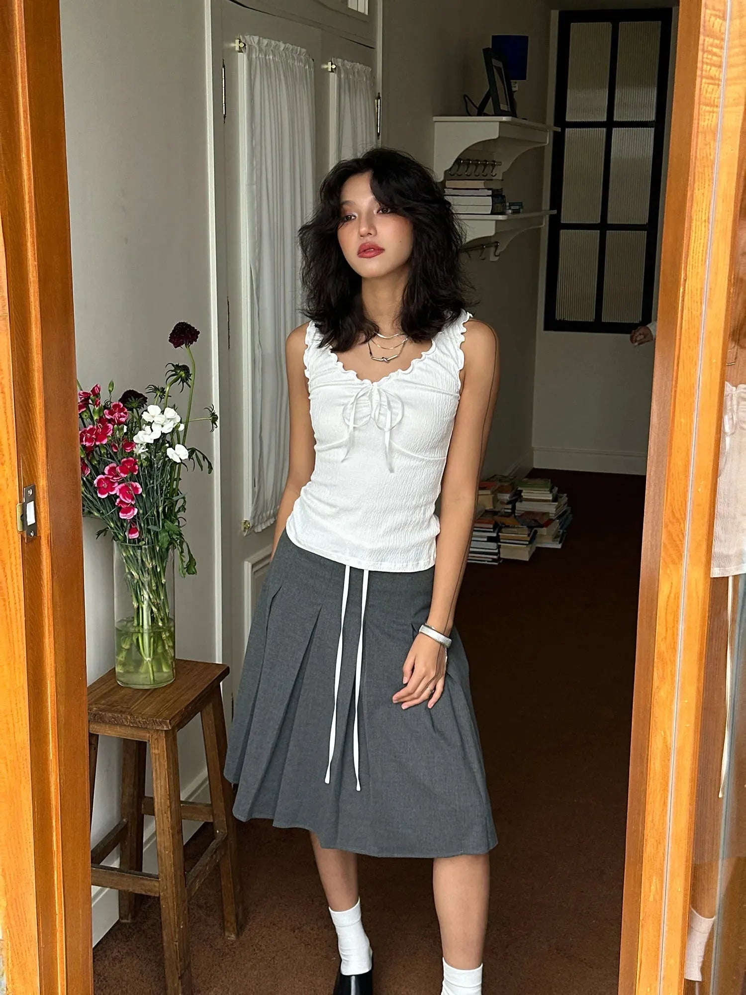 Stylish Work Outfits, Outfit Summer Ideas Coquette Tie Front Top Stylish Work Outfits, Outfit Summer Ideas Coquette Tie Front Top