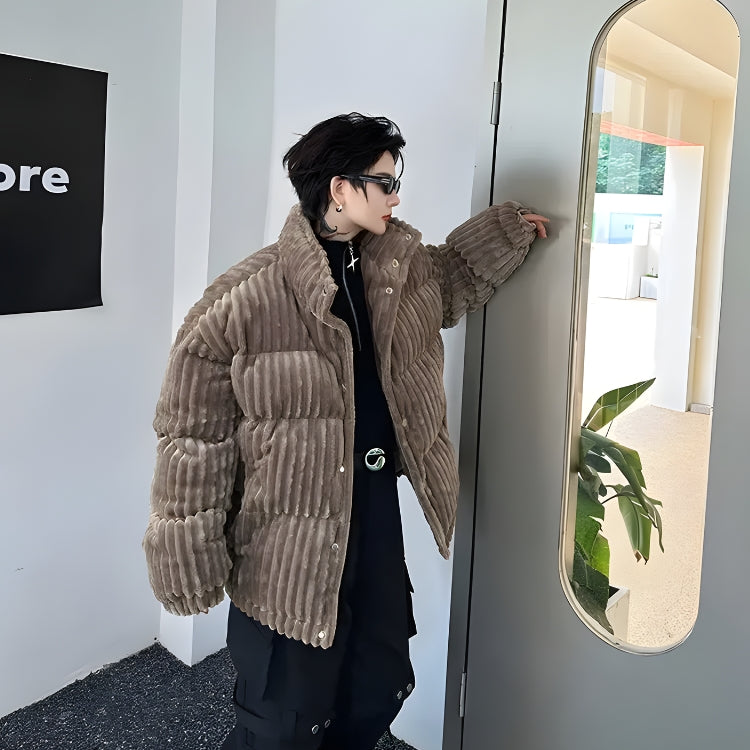 Stylish Work Outfits, Outfit Summer Ideas Corduroy Buttoned Puffer Jacket