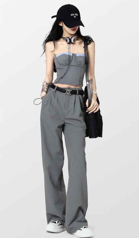 Stylish Work Outfits, Outfit Summer Ideas Corset Top & Wide Leg Pants Two Piece Set Stylish Work Outfits, Outfit Summer Ideas Corset Top & Wide Leg Pants Two Piece Set