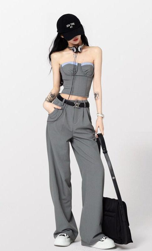 Stylish Work Outfits, Outfit Summer Ideas Corset Top & Wide Leg Pants Two Piece Set