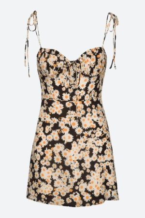 Stylish Work Outfits, Outfit Summer Ideas Cottagecore Daisy Tie Strap Mini Dress