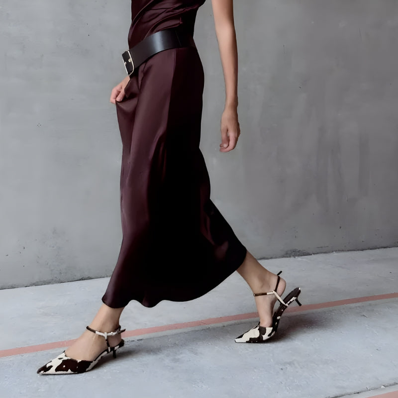 Stylish Work Outfits, Outfit Summer Ideas Cow Print Pointed-Toe Kitten Heel