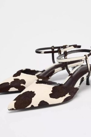 Stylish Work Outfits, Outfit Summer Ideas Cow Print Pointed-Toe Kitten Heel