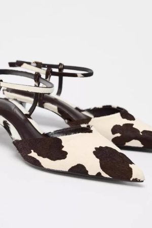 Stylish Work Outfits, Outfit Summer Ideas Cow Print Pointed-Toe Kitten Heel