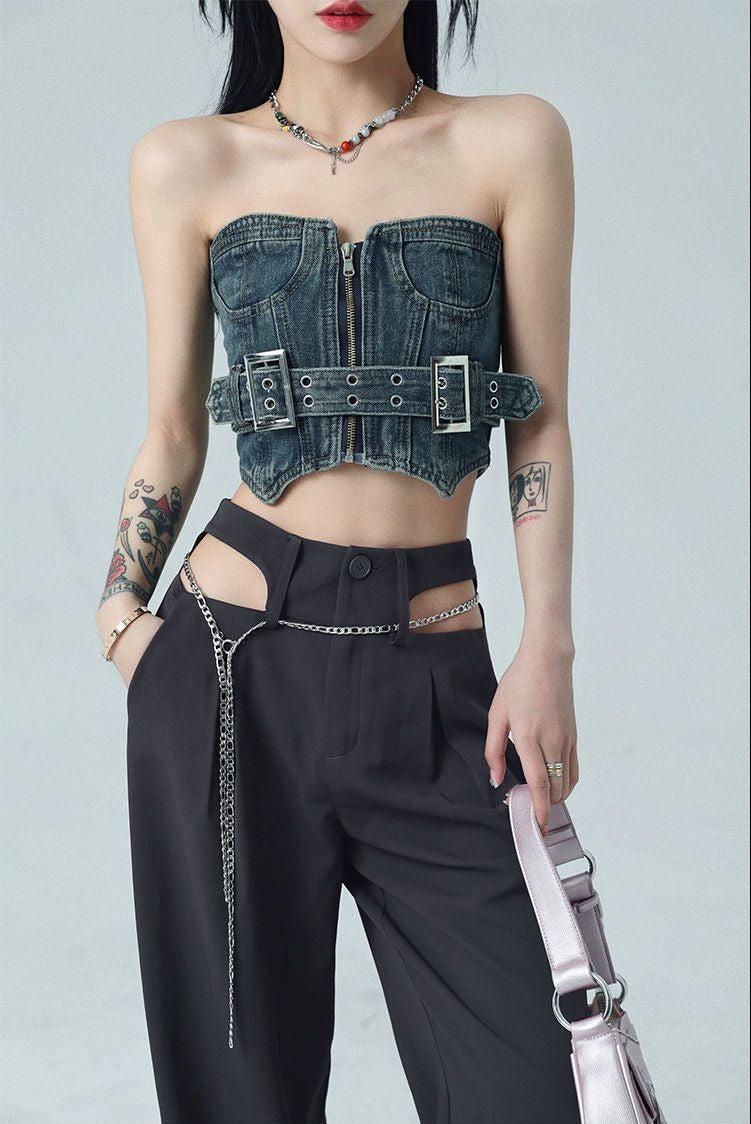 Stylish Work Outfits, Outfit Summer Ideas Cowgirl Crop Denim Tube Top