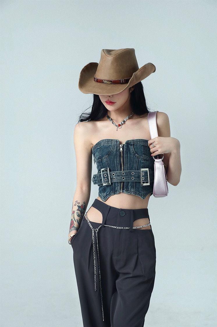 Stylish Work Outfits, Outfit Summer Ideas Cowgirl Crop Denim Tube Top Stylish Work Outfits, Outfit Summer Ideas Cowgirl Crop Denim Tube Top