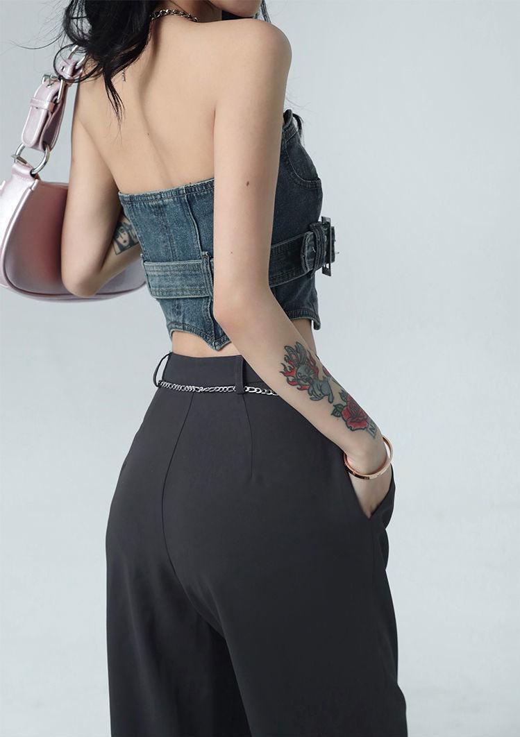 Stylish Work Outfits, Outfit Summer Ideas Cowgirl Crop Denim Tube Top Stylish Work Outfits, Outfit Summer Ideas Cowgirl Crop Denim Tube Top