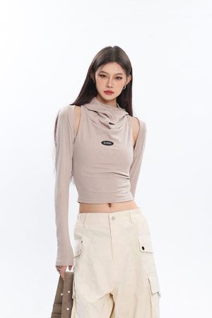 Stylish Work Outfits, Outfit Summer Ideas Cowl Collar Cut-Out Crop Top