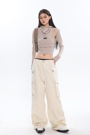 Stylish Work Outfits, Outfit Summer Ideas Cowl Collar Cut-Out Crop Top