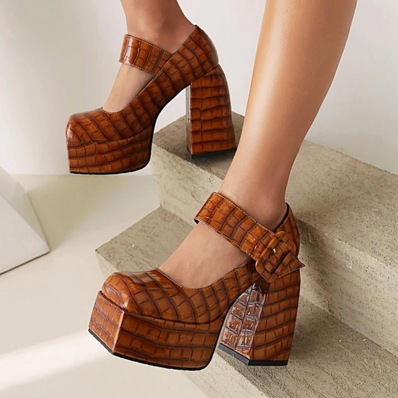 Stylish Work Outfits, Outfit Summer Ideas Crocodile Square Toe Platform High Heels