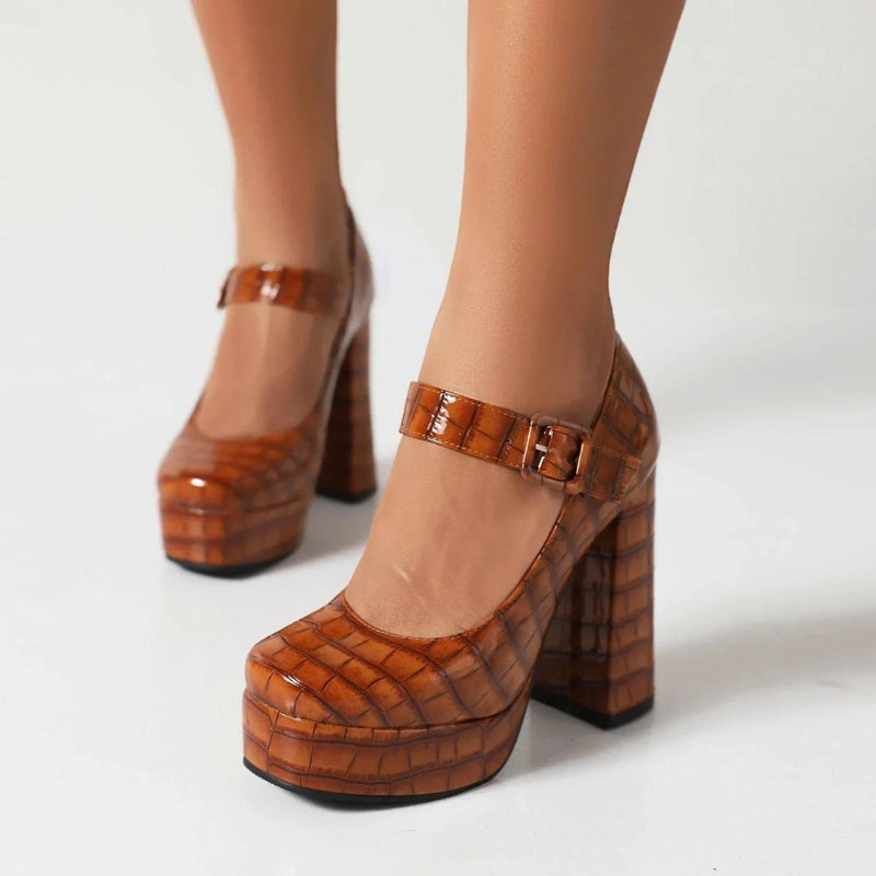 Stylish Work Outfits, Outfit Summer Ideas Crocodile Square Toe Platform High Heels