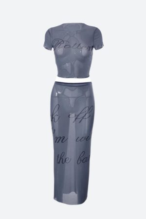 Stylish Work Outfits, Outfit Summer Ideas Crop Top & Maxi Skirt Mesh Two Piece Set