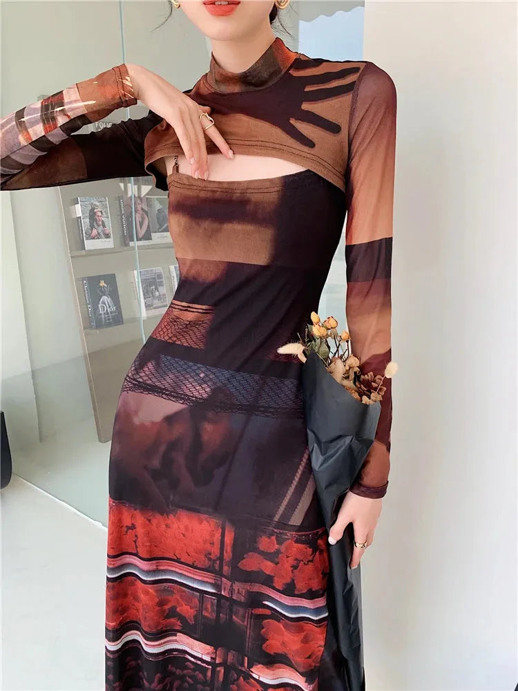 Stylish Work Outfits, Outfit Summer Ideas Crop Top & Mesh Midi Dress Two Piece Set