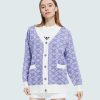 Stylish Work Outfits, Outfit Summer Ideas Cross Pattern Buttoned Purple Cardigan