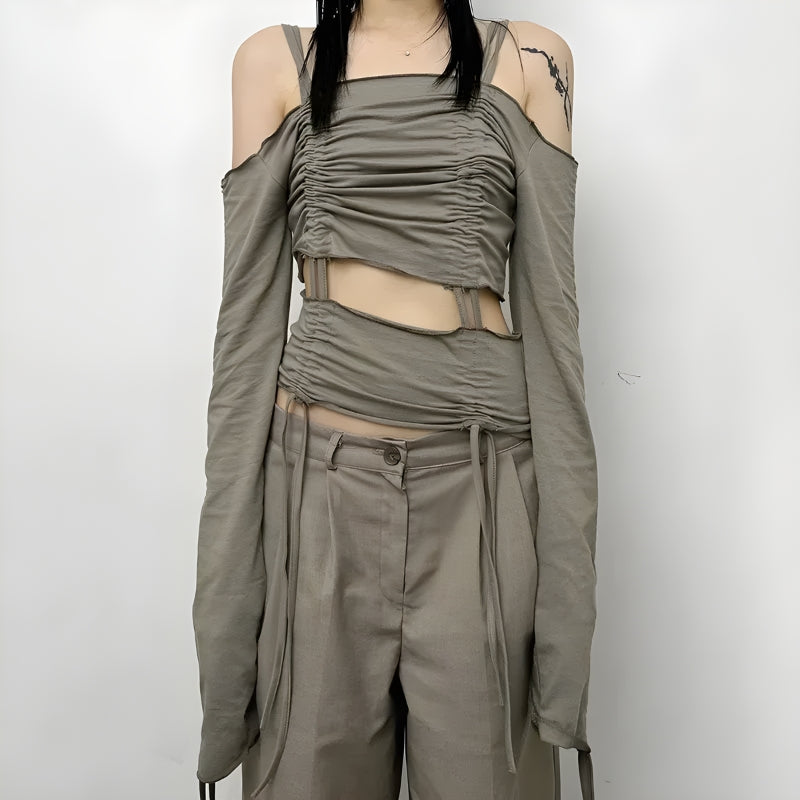 Stylish Work Outfits, Outfit Summer Ideas Cut-Out Ruched Long Sleeve Top Stylish Work Outfits, Outfit Summer Ideas Cut-Out Ruched Long Sleeve Top