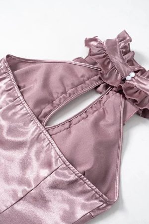 Stylish Work Outfits, Outfit Summer Ideas Cut Out Ruffled Halter Neck Top