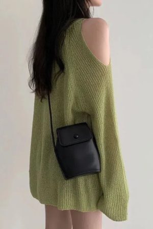 Stylish Work Outfits, Outfit Summer Ideas Cut-Out Shoulder Loose Knit Sweater