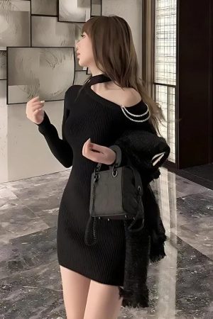 Stylish Work Outfits, Outfit Summer Ideas Cut Out Shoulder Rhinestone Mini Dress