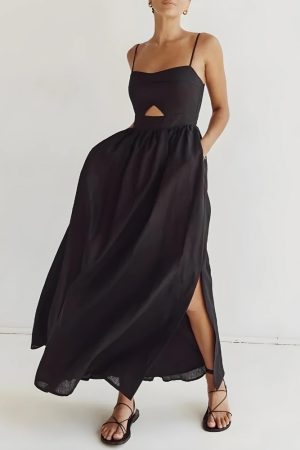 Stylish Work Outfits, Outfit Summer Ideas Cut Out Slit Maxi Dress