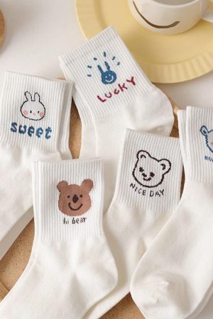 Stylish Work Outfits, Outfit Summer Ideas Cute Kawaii Patterned Socks 5 Pairs